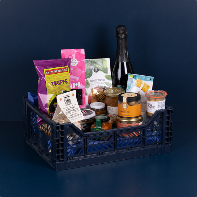 basket full of Belgian speciality to offer or for the office